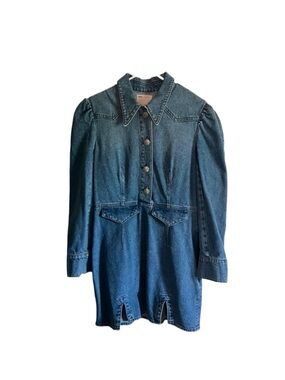 Cinched Waist Denim Button-Front Western Dress